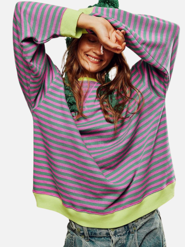 Lene | Farverig Oversized Stribet Sweatshirt