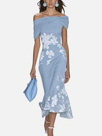 Ida | Figurnær Blomstret Off-Shoulder Midikjole