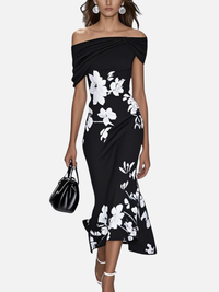 Ida | Figurnær Blomstret Off-Shoulder Midikjole