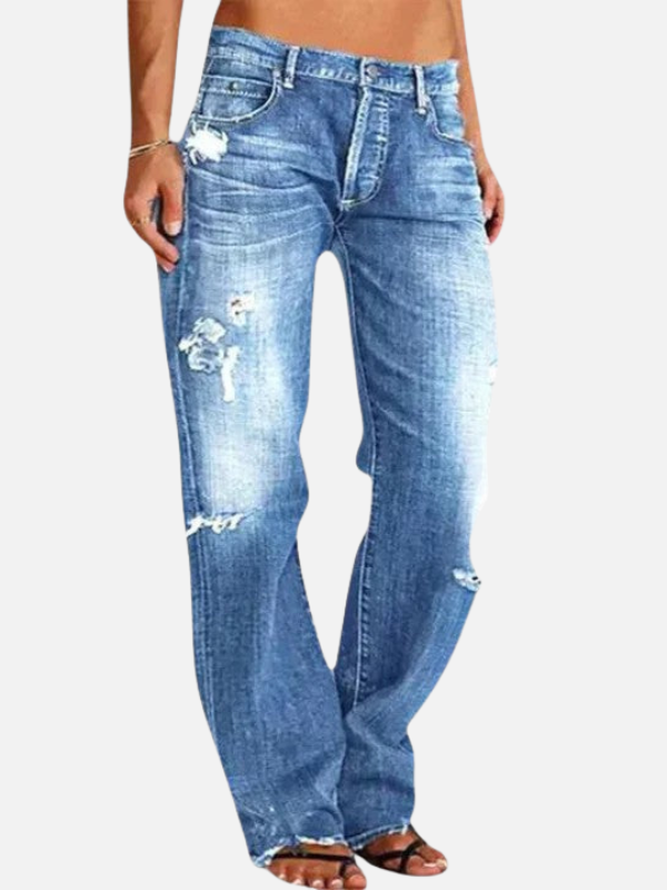 Anne | Hullede Jeans med Lige Ben til Dame
