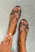 Flade slingback-sandaler med slangeeffekt i bronze og åben tå