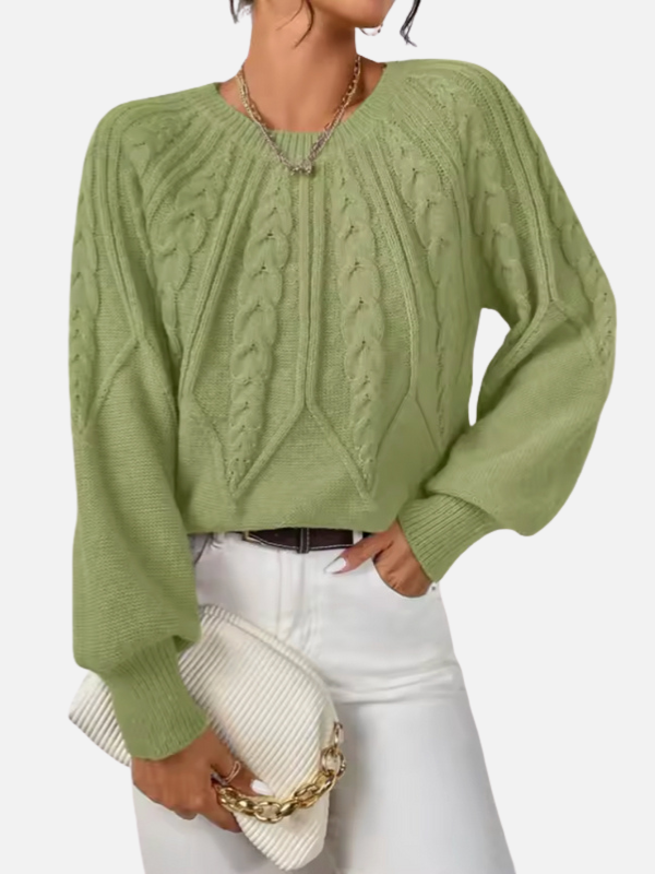Mette | Kabelstrik Strikbluse med Rund Hals