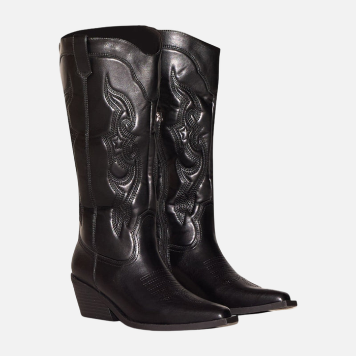 Karen | Knæhøje Cowboystøvler, Broderet Western