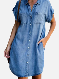 Susanne | Kort Denimkjole med Knapper
