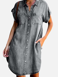 Susanne | Kort Denimkjole med Knapper