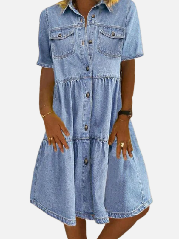 Lene | Lagdelt Denim Skjortekjole