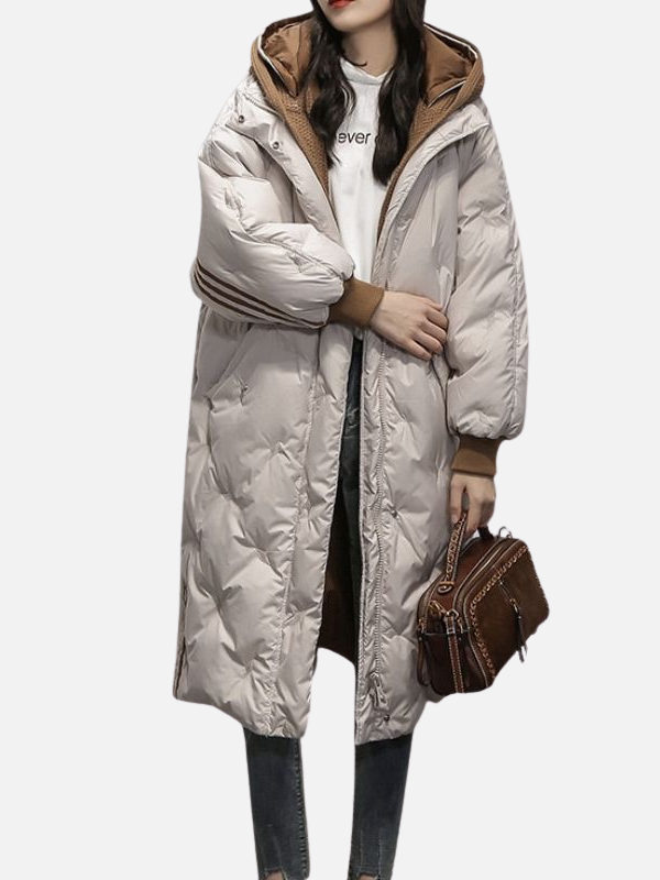 Kirsten | Lang Oversize Dunjakke med Hætte