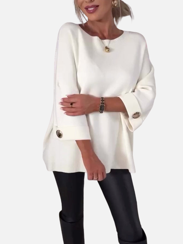 Anne | Lang Strikbluse med Knapdetaljer
