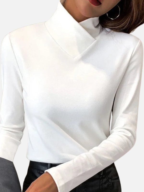 Camilla | Langærmet Bluse med Høj Hals, Basic