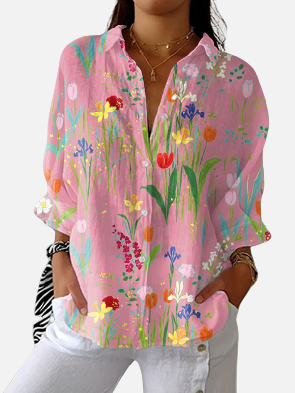 Maria | Lyserød Blomstret Skjortebluse