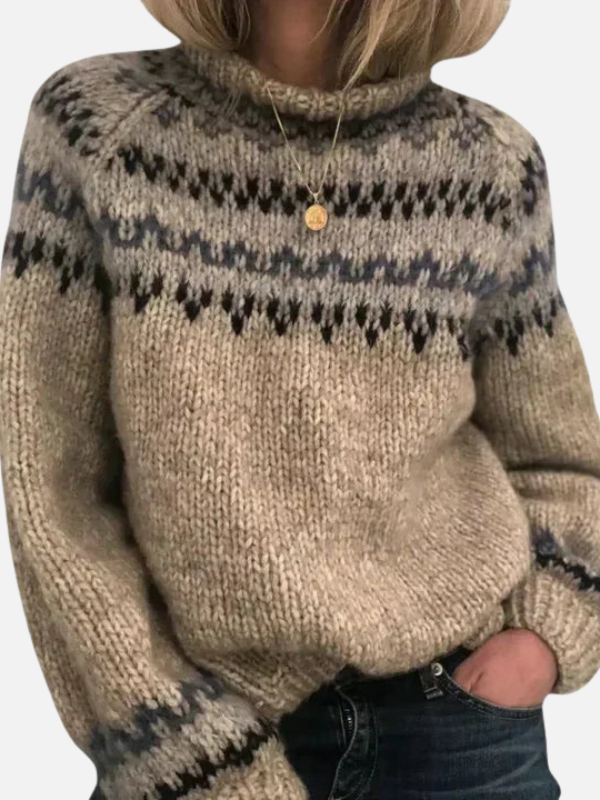Marianne | Mønstret Islandsk Sweater med Høj Hals