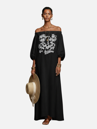 Mette | Off-Shoulder Maxikjole med Broderi, Boho
