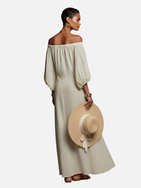 Mette | Off-Shoulder Maxikjole med Broderi, Boho