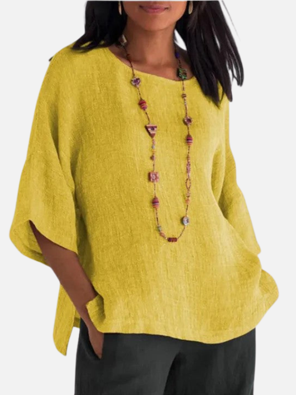 Susanne | Oversized Bluse med Rund Hals til Dame