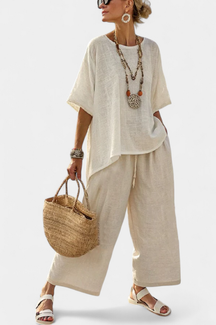 Kirsten | Oversized Linned Sæt – Top & Vide Bukser