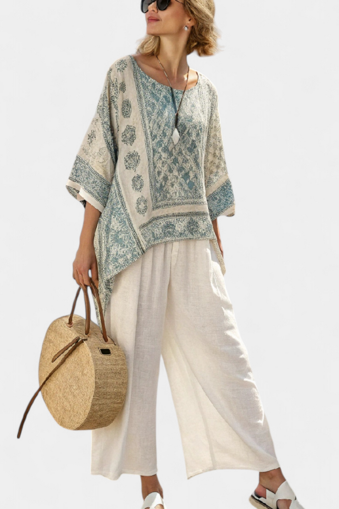 Maria | Oversized Tunika Bluse med Bordertryk