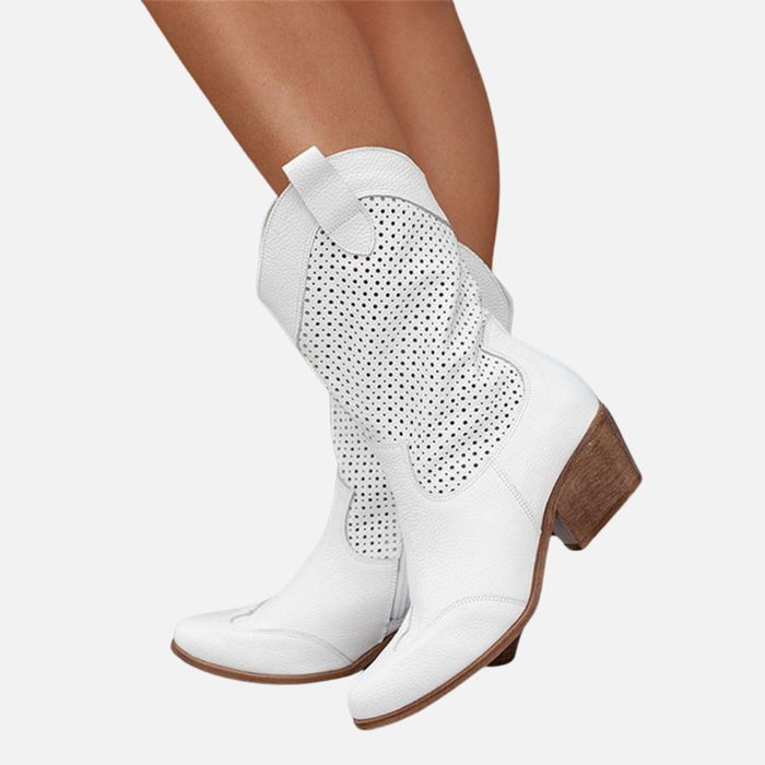 Lone | Perforerede Cowboystøvler med Blokhæl