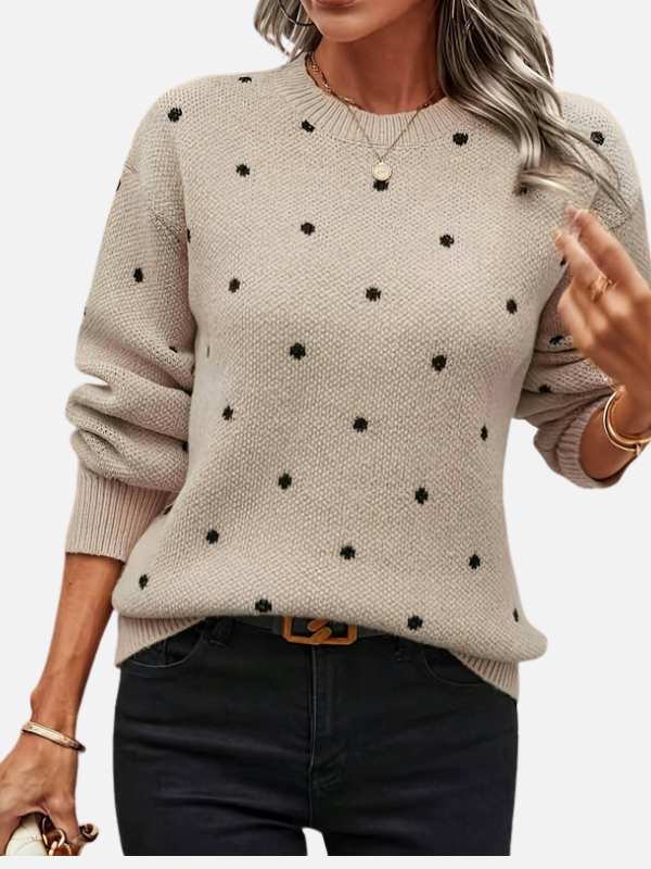 Lene | Prikket Strikbluse med Rund Hals