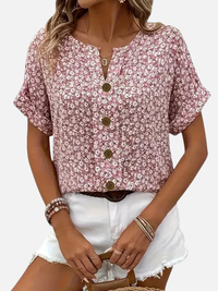 Pia | Småblomstret Bluse med Knaplukning