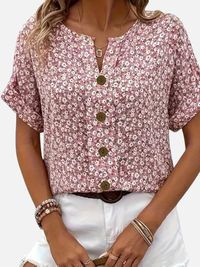 Pia | Småblomstret Bluse med Knaplukning