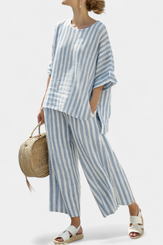 Anna | Stribet Bukssæt med Oversized Top
