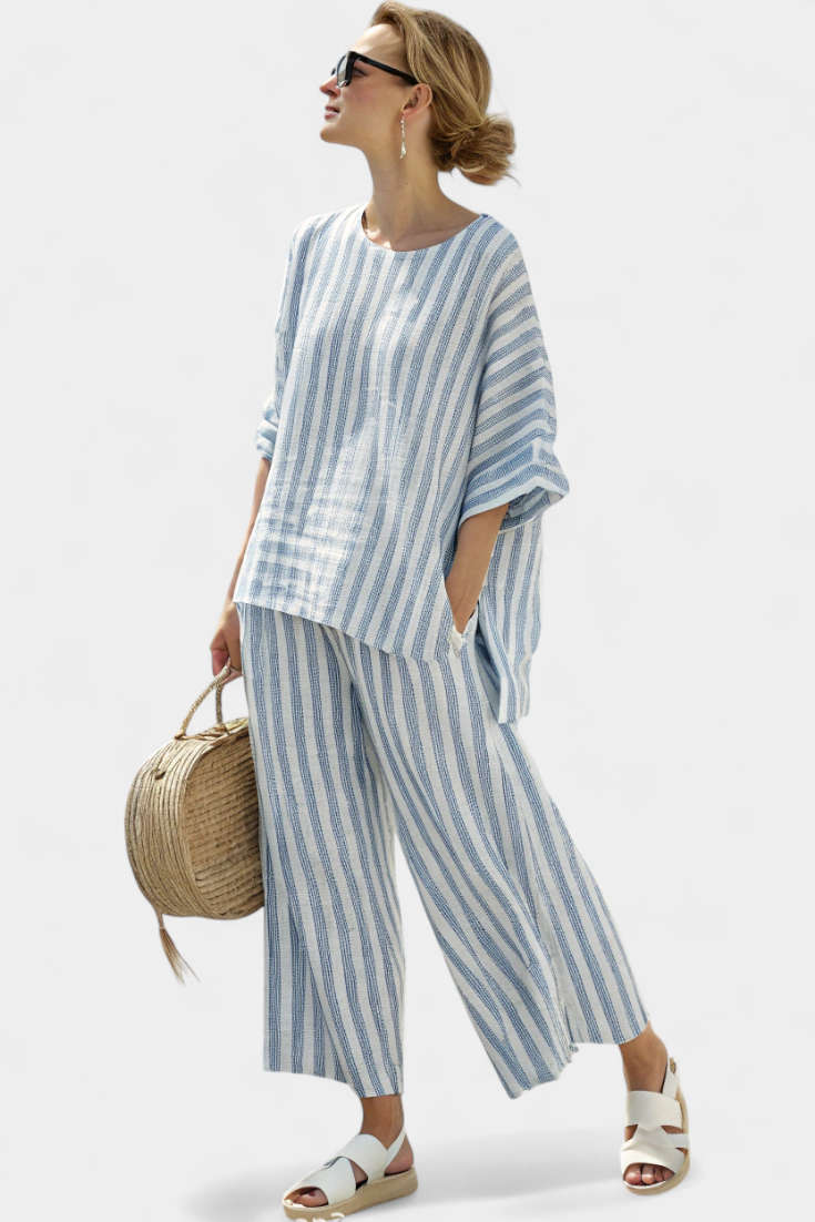 Anna | Stribet Bukssæt med Oversized Top