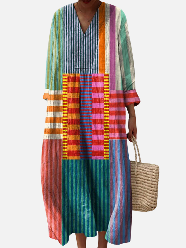 Susanne | Stribet Oversize Midikjole, Boho