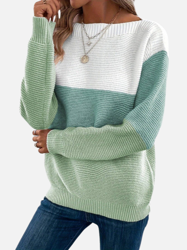 Anne | Strikbluse i Colourblock med Bådudskæring