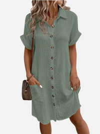 Susanne | Struktureret Skjortekjole med Knapper