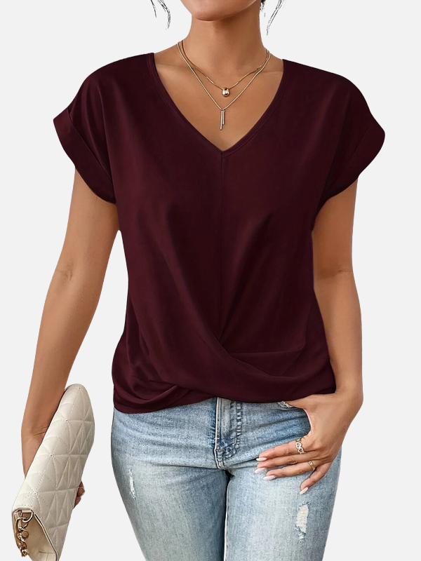 Karen | V-Hals T-shirt med Knude til Dame