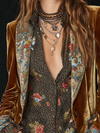 Vintageblazer til kvinder med blomstret patchworkprint