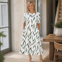 Astrid | Blomstret Midikjole med Naturlig Elegance