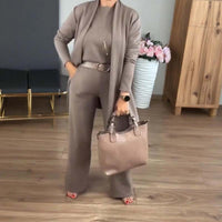 Bente | Elegant 3-Delt Sæt med Cardigan, Top og Bukser